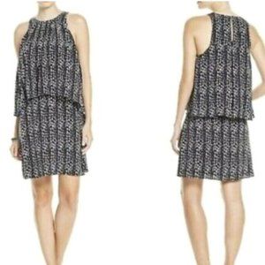 Joie Everla Dress XXS Black White Printed Tiered Tank Sleeveless Silk